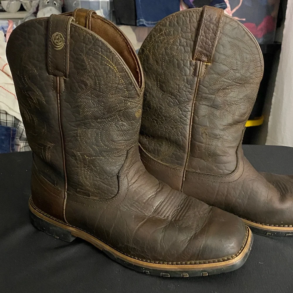 JUSTIN Brown Leather WATERPROOF Cowboy Boots SIZE 10EE GOOD USED‎ CONDITION